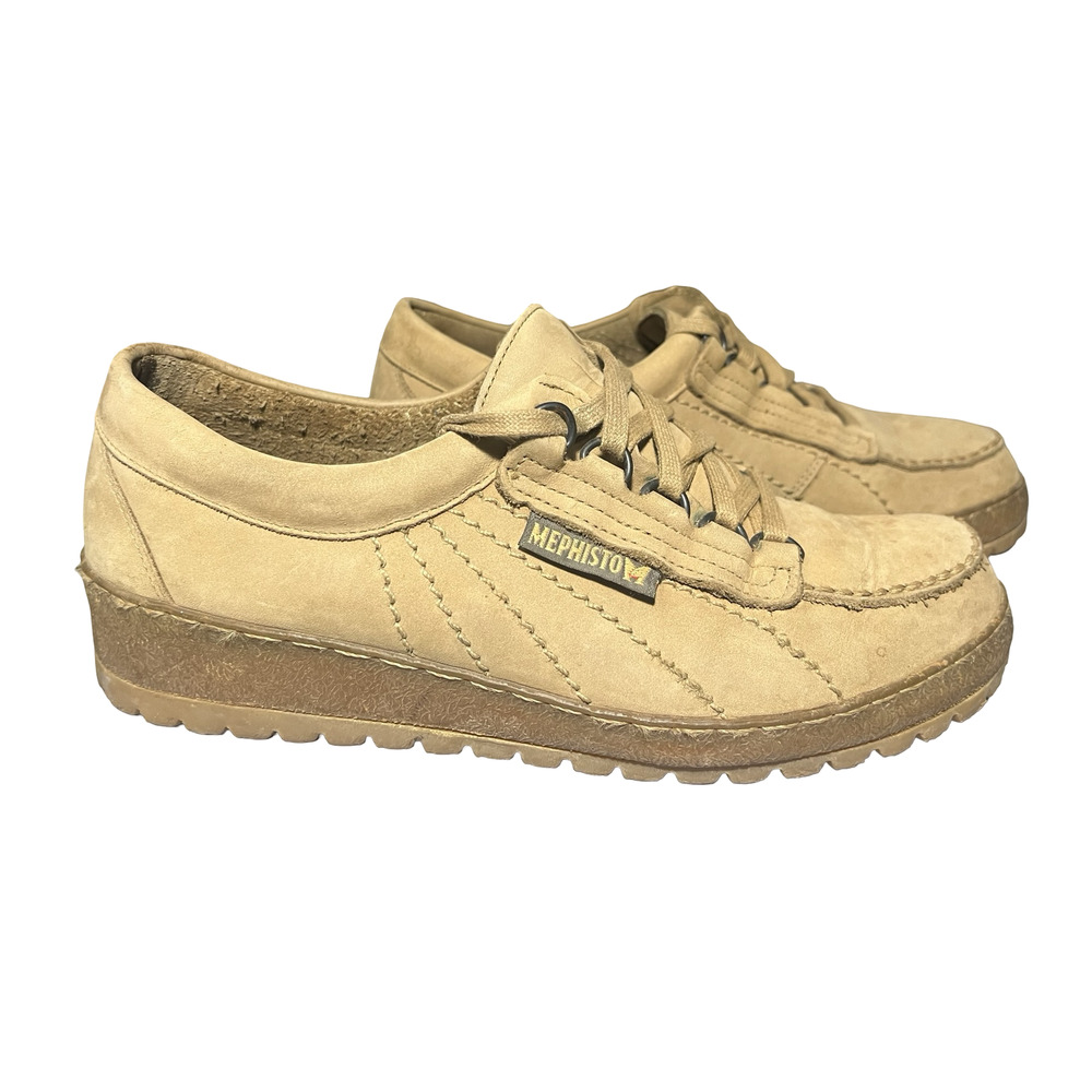 Mephisto Shoes Womens Size 8.5 Beige Nubuck Lace Up‎ Walking Sneakers Comfort